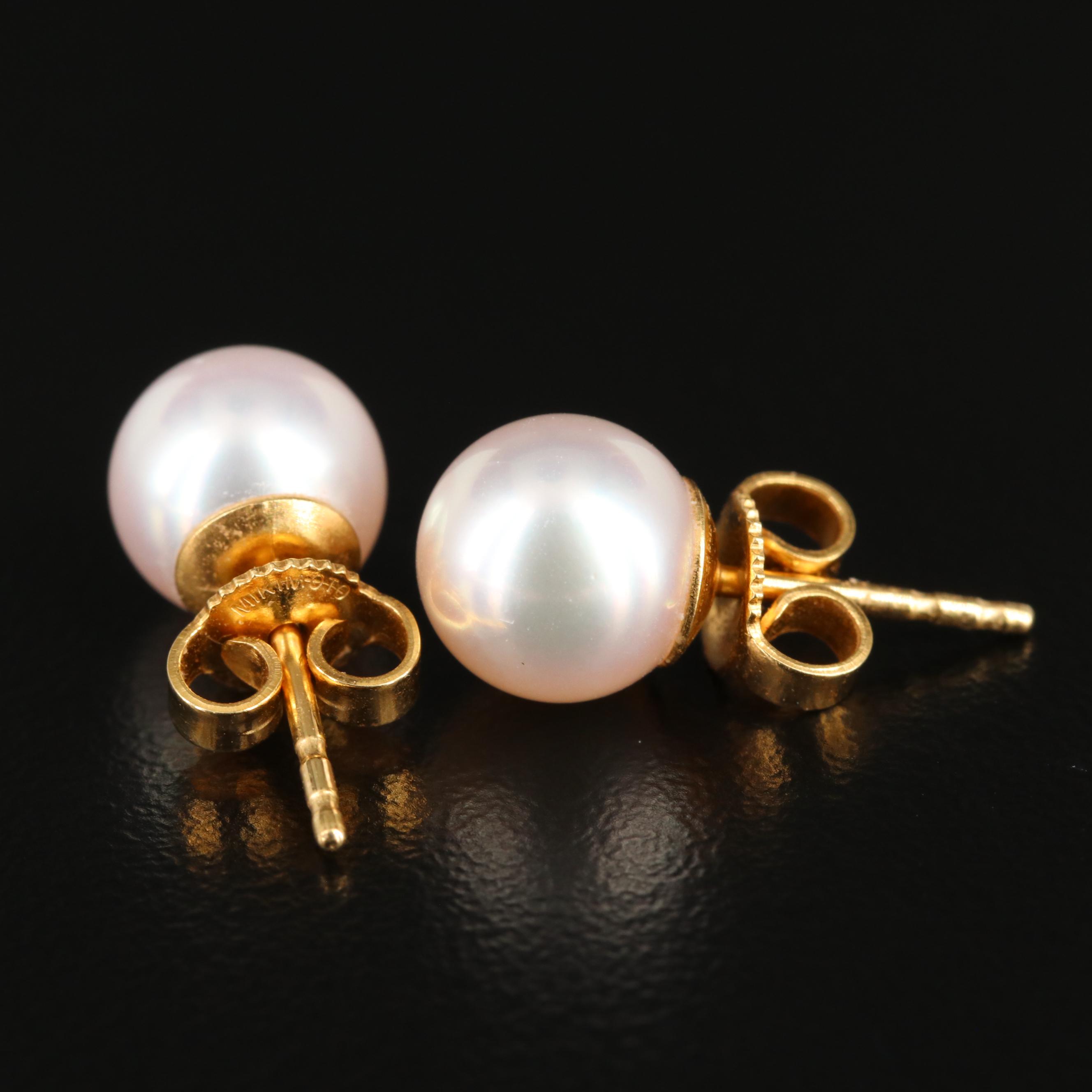 Mikimoto 18K Yellow Gold Cultured Pearl Stud Earrings