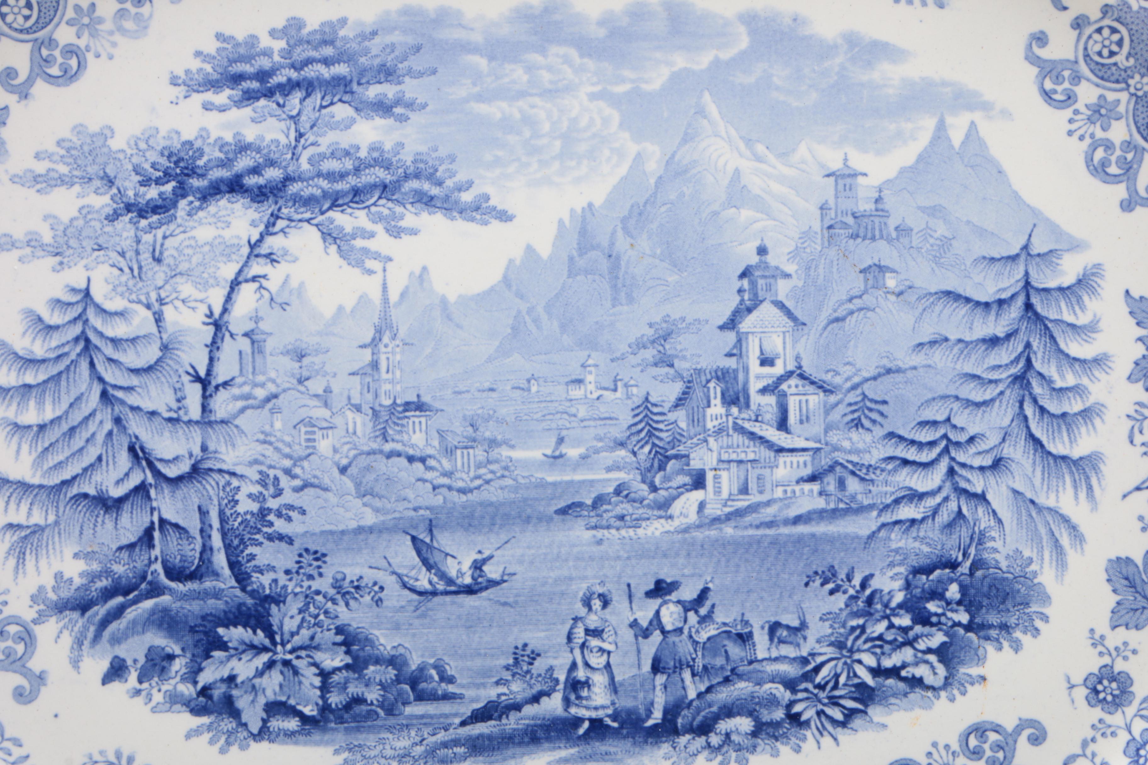 James Jamison & Co Blue Transferware "Swiss Scenery" Platter, Ca. 1828-41