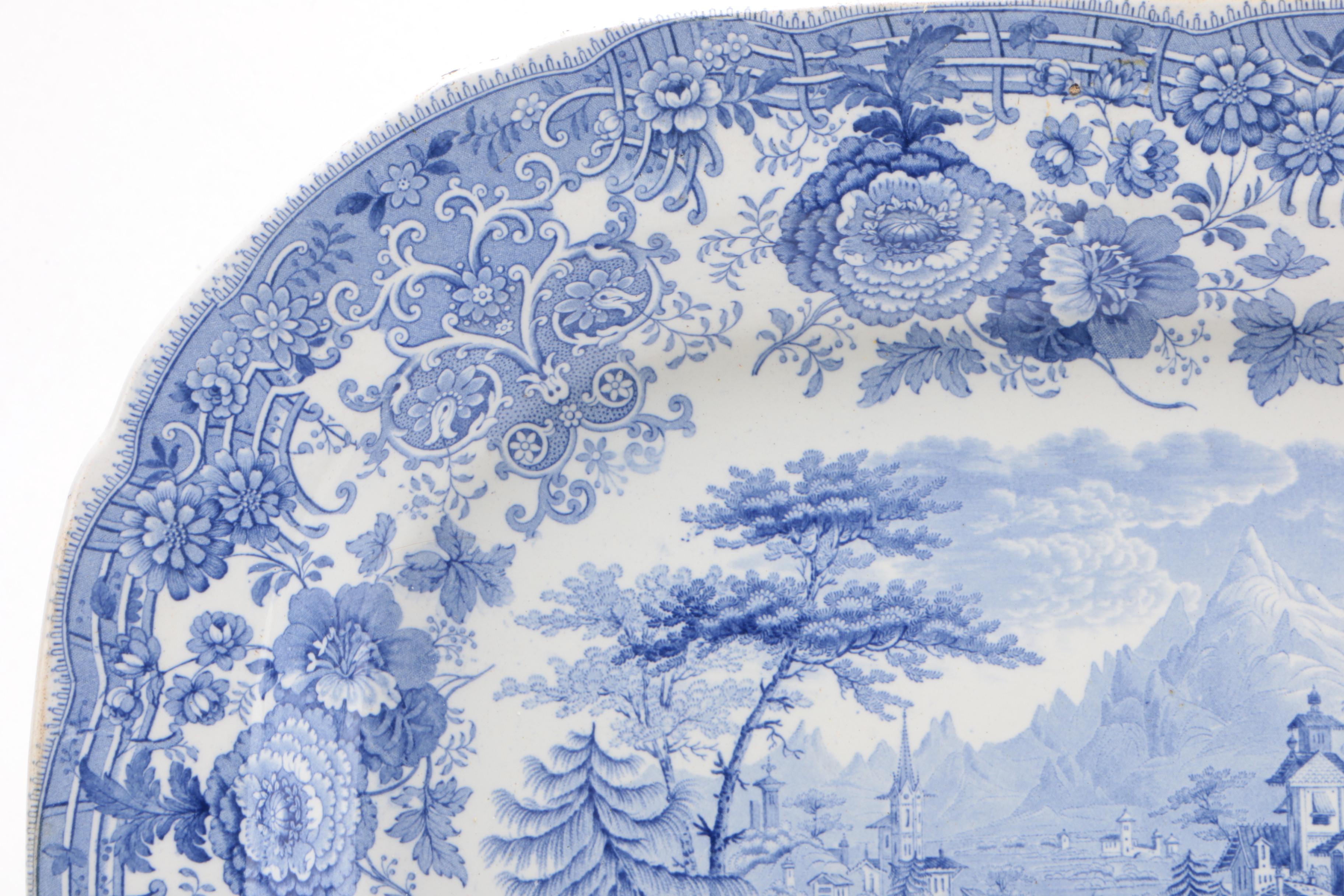 James Jamison & Co Blue Transferware "Swiss Scenery" Platter, Ca. 1828-41