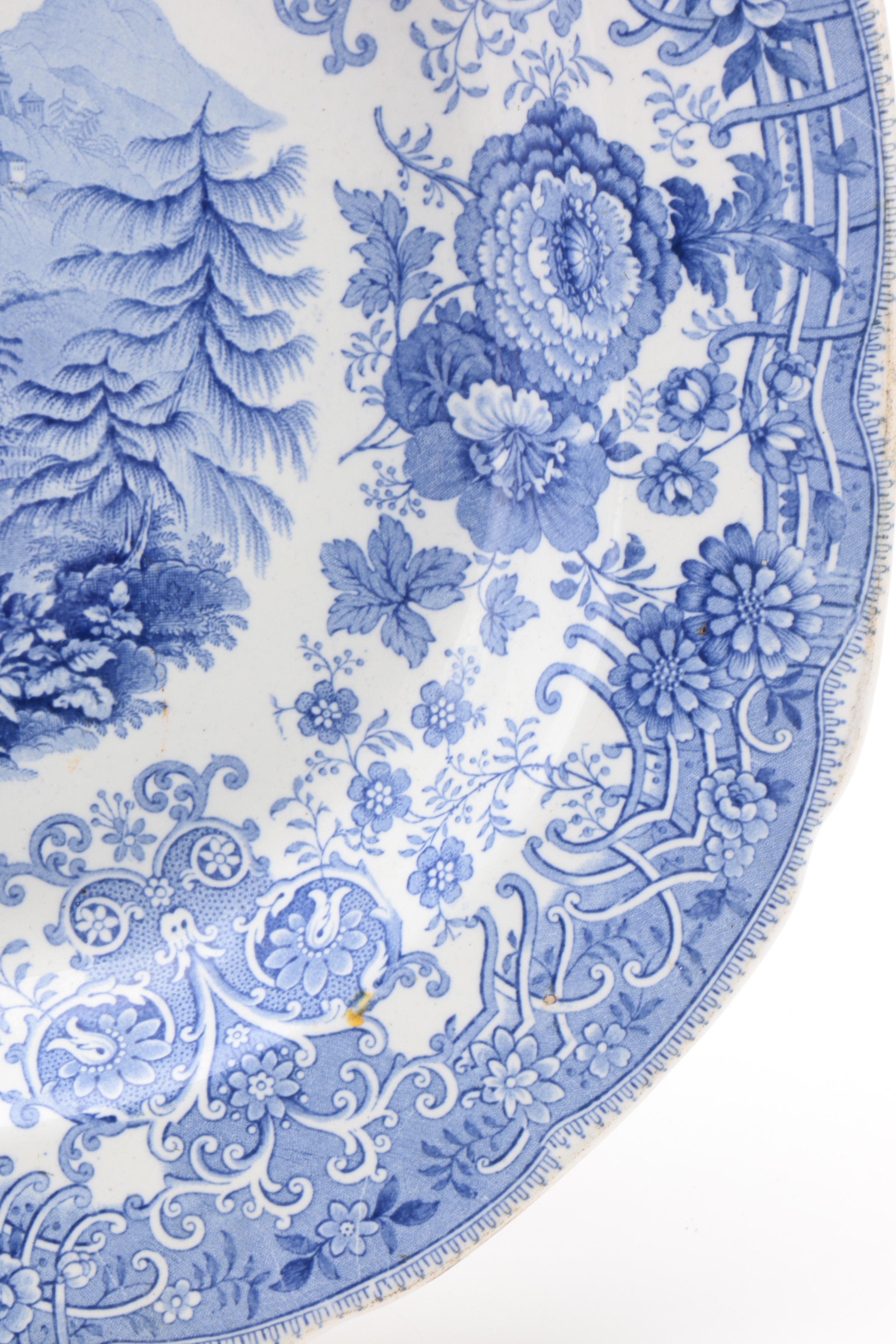James Jamison & Co Blue Transferware "Swiss Scenery" Platter, Ca. 1828-41