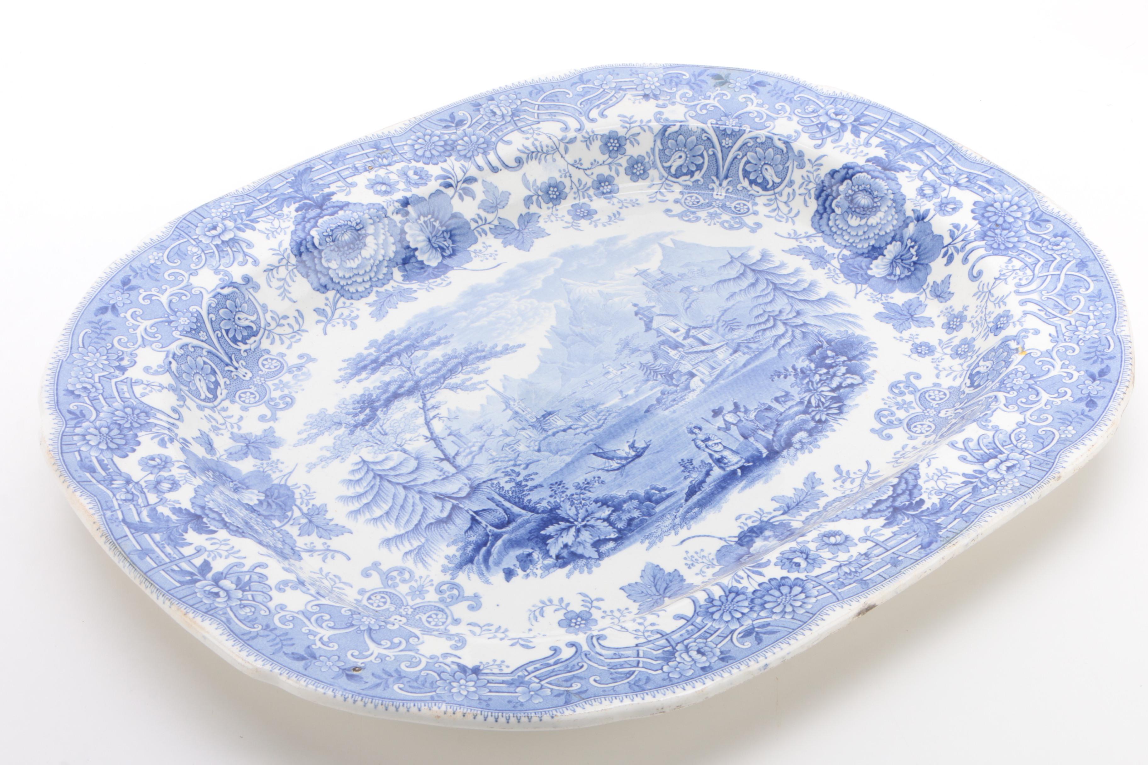 James Jamison & Co Blue Transferware "Swiss Scenery" Platter, Ca. 1828-41