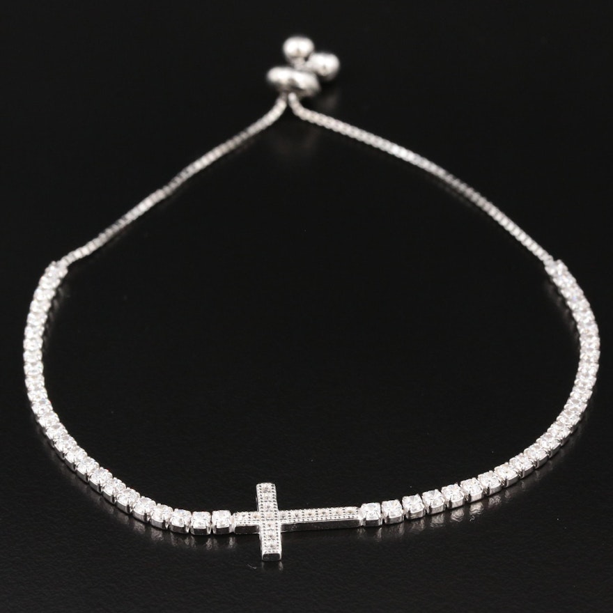 Sterling Cubic Zirconia Cross Bolo Bracelet