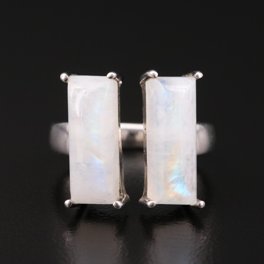 Sterling Silver Rainbow Moonstone Open Top Ring