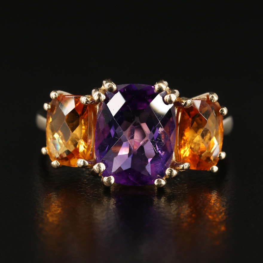 14K Gold Amethyst and Citrine Ring