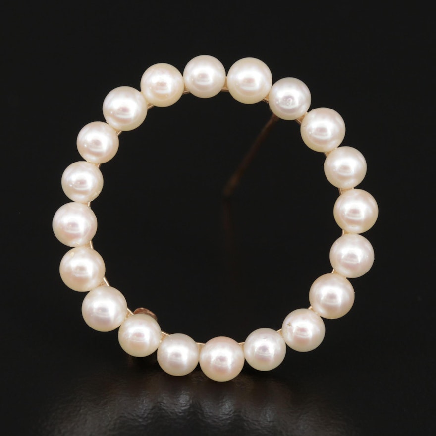 14K Pearl Circle Brooch