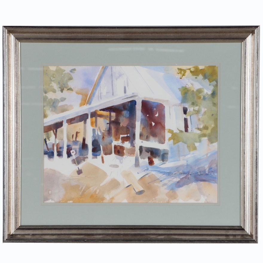 Don Dennis Watercolor Painting "Open Air Boat Shed"