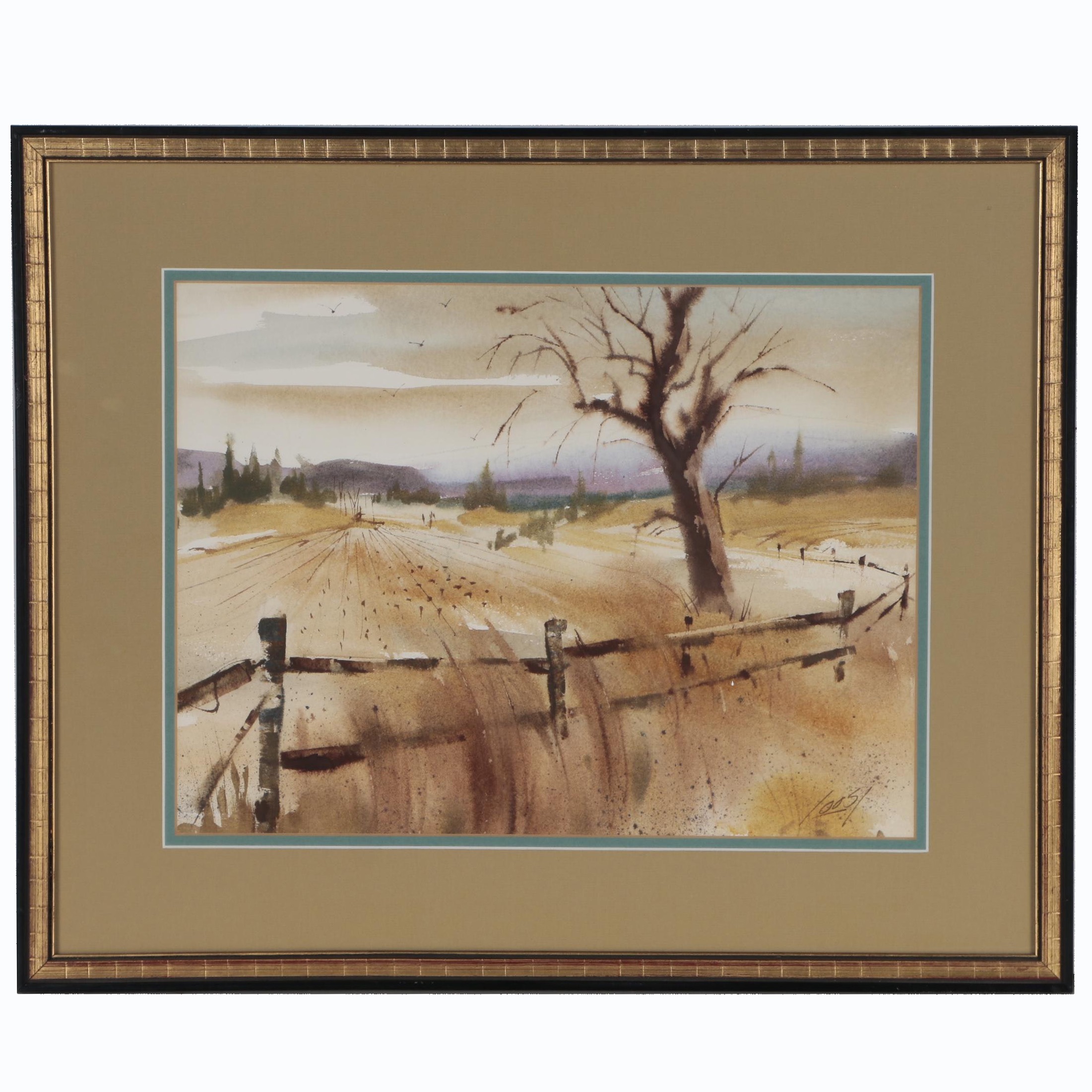 Ray Loos Rural Landscape Watercolor Painting