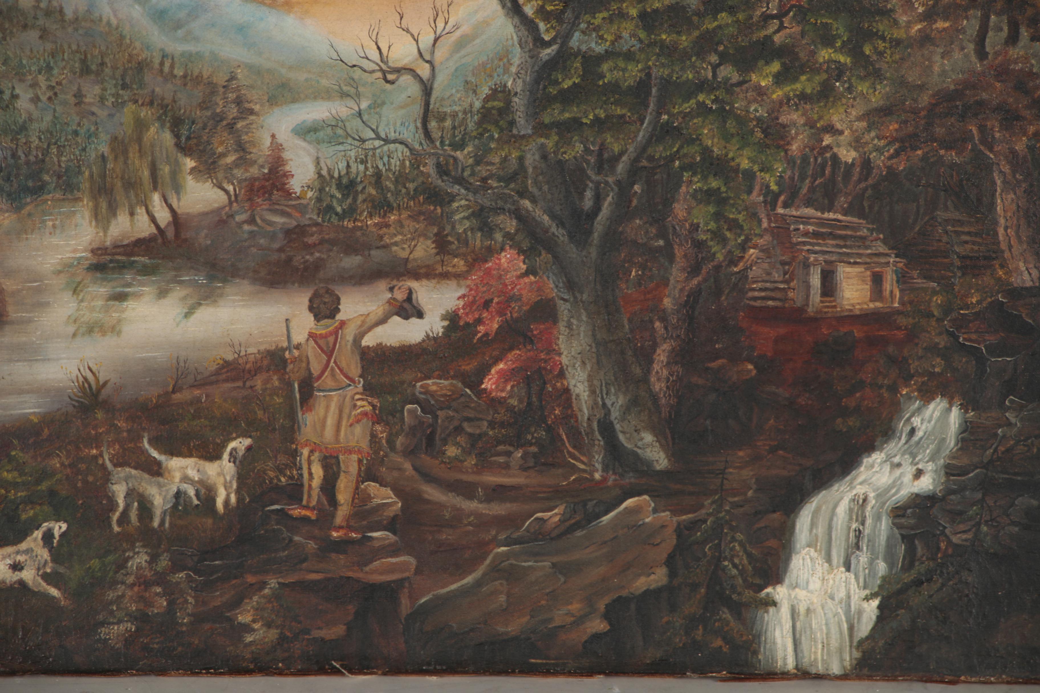 Oil Painting of an American Frontier Scene, Mid 19th Century