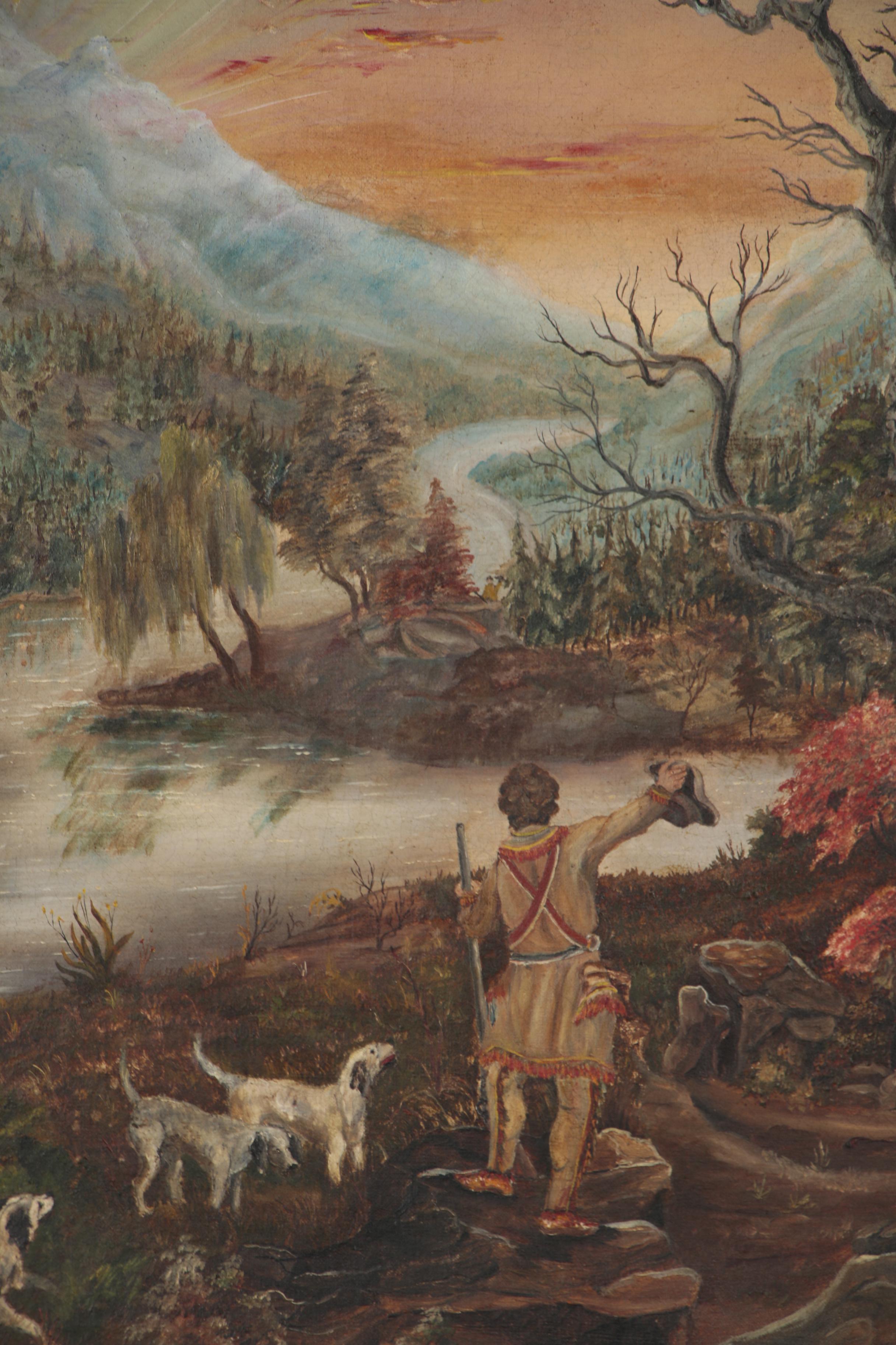 Oil Painting of an American Frontier Scene, Mid 19th Century