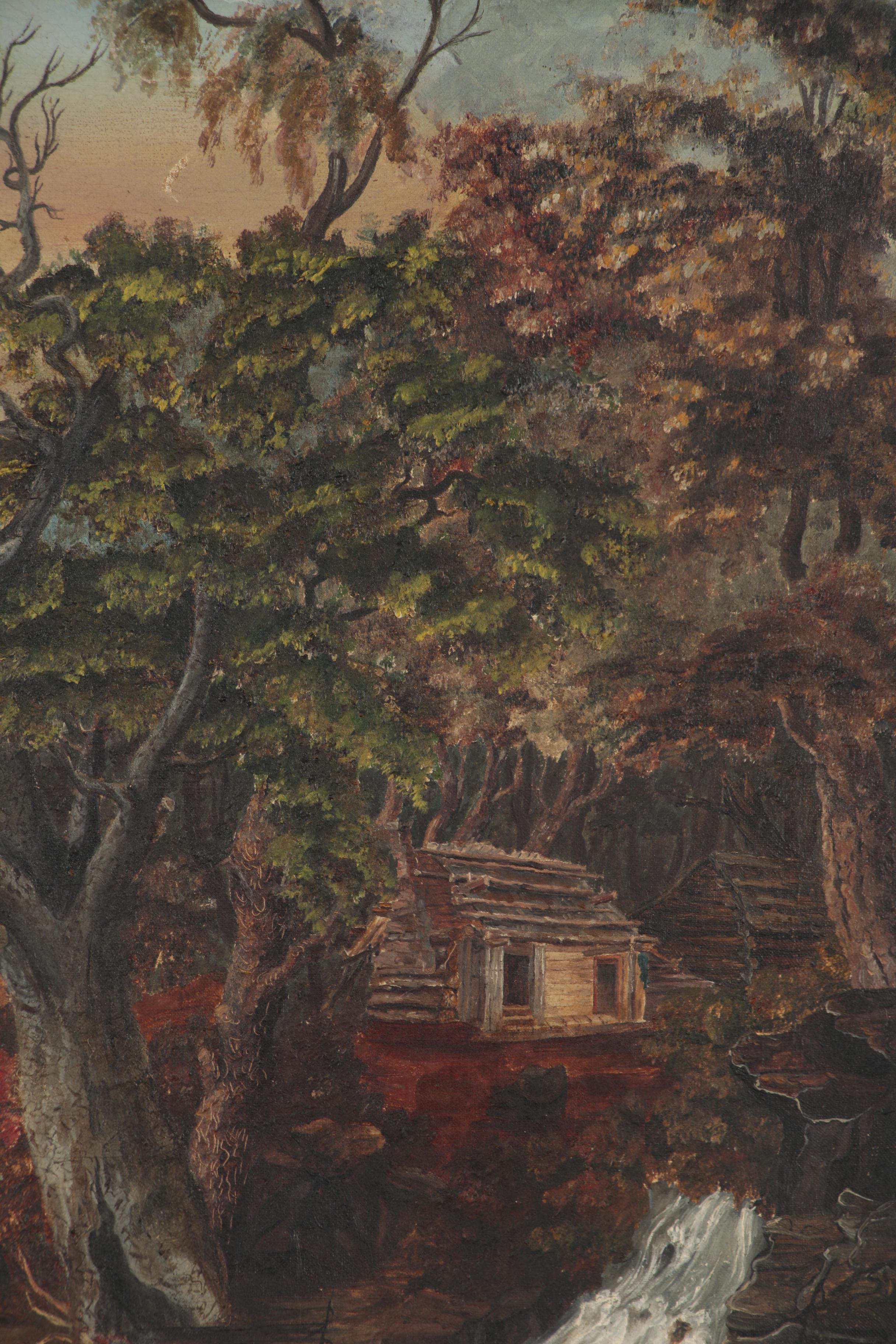 Oil Painting of an American Frontier Scene, Mid 19th Century