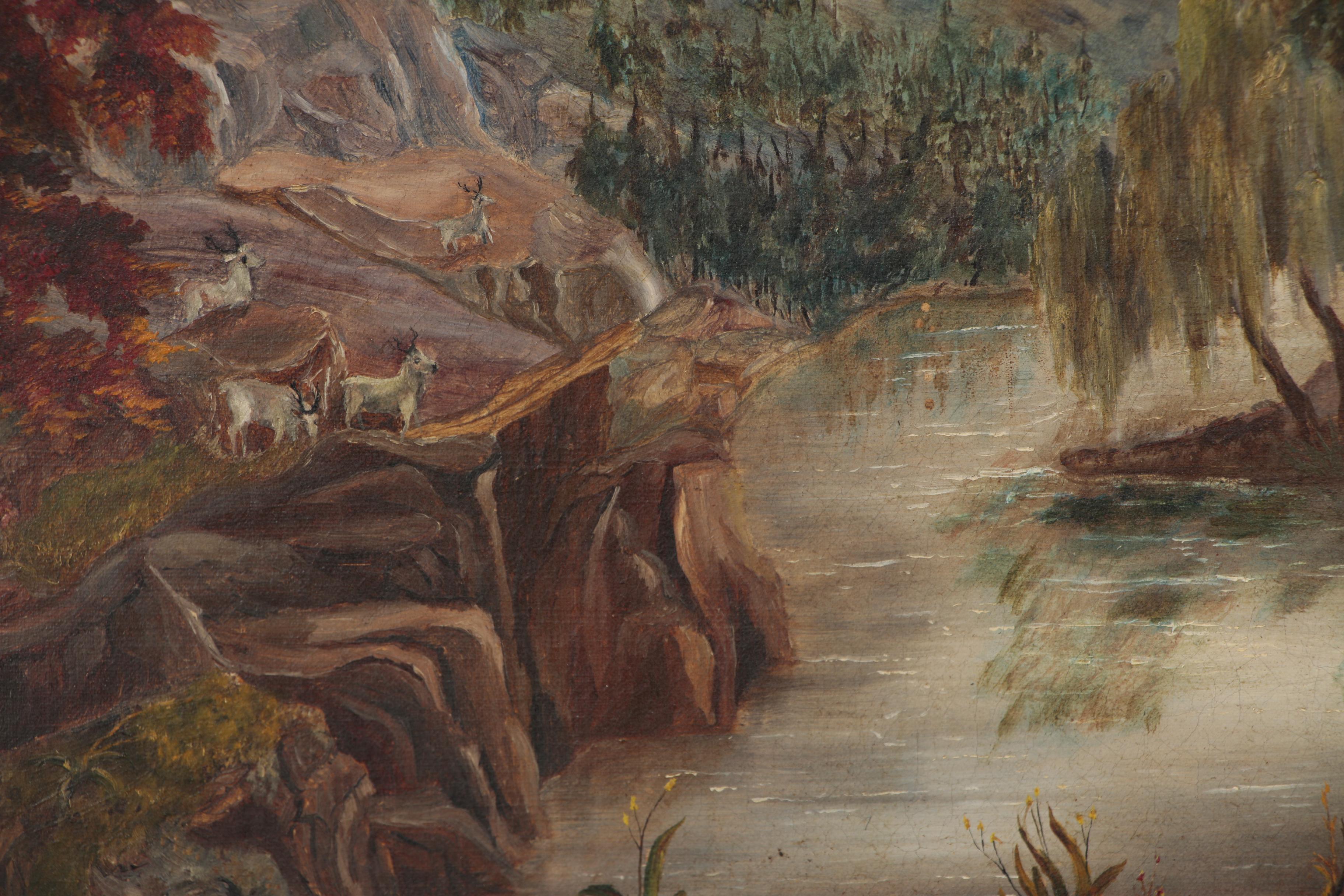 Oil Painting of an American Frontier Scene, Mid 19th Century