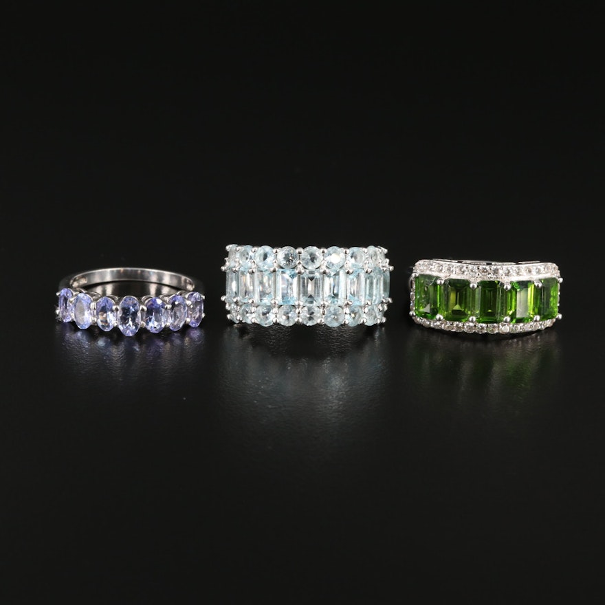 Sterling Silver Tanzanite, Topaz and Diopside Rings