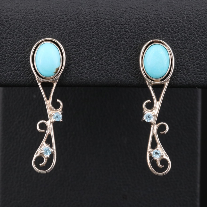 Sterling Silver Turquoise Stud Earrings With Topaz Jackets