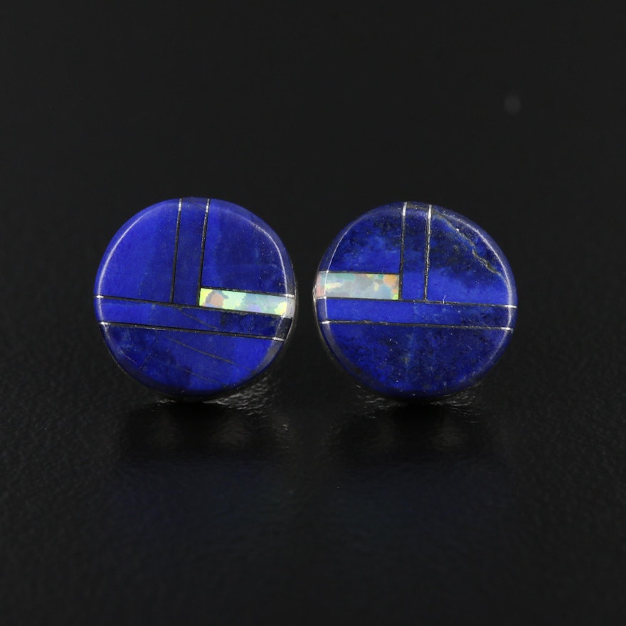 Sterling Lapis Lazuli and Synthetic Opal Earrings