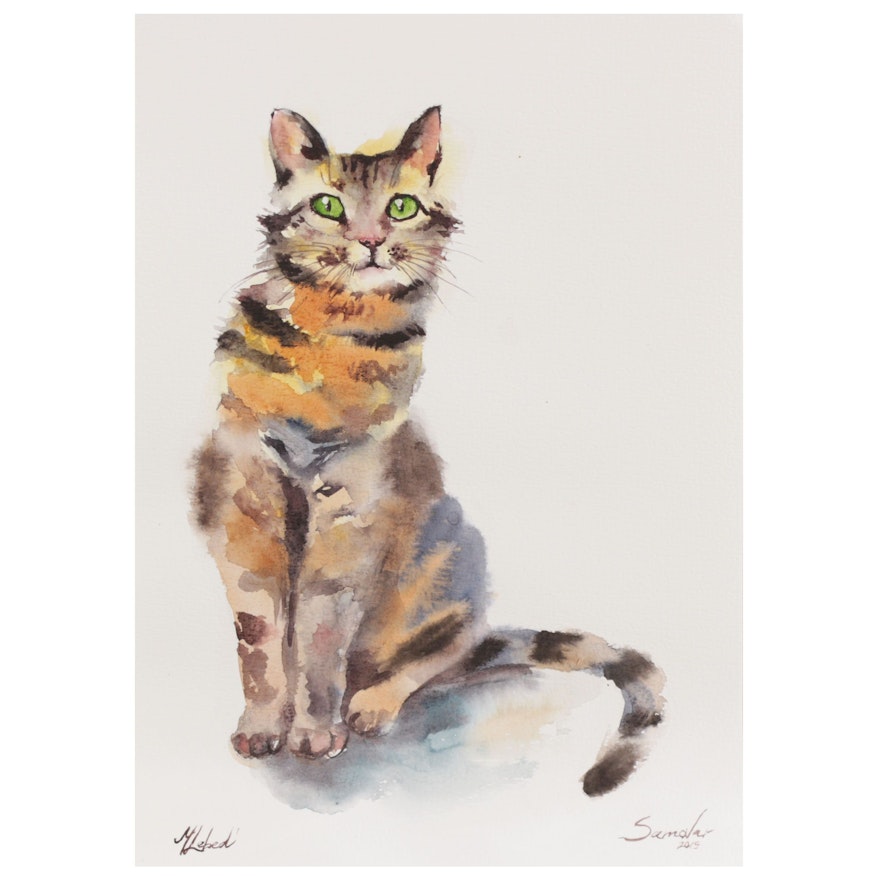 Marina Lebed Watercolor Painting of Cat