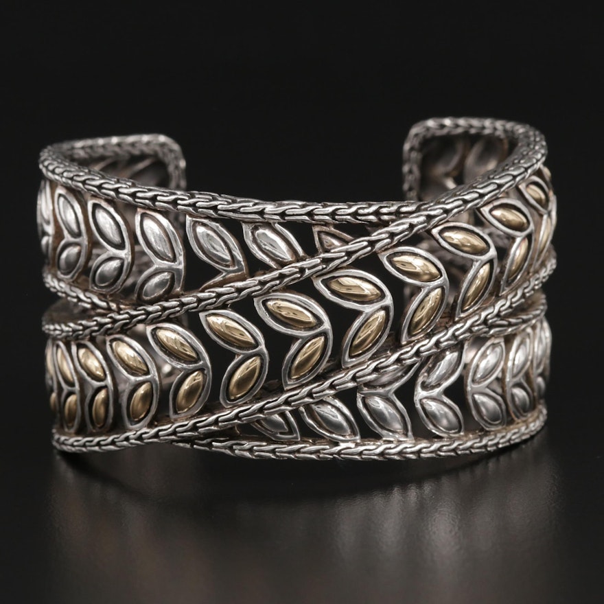 John Hardy Sterling Silver Leaf Cuff with 18K Accents