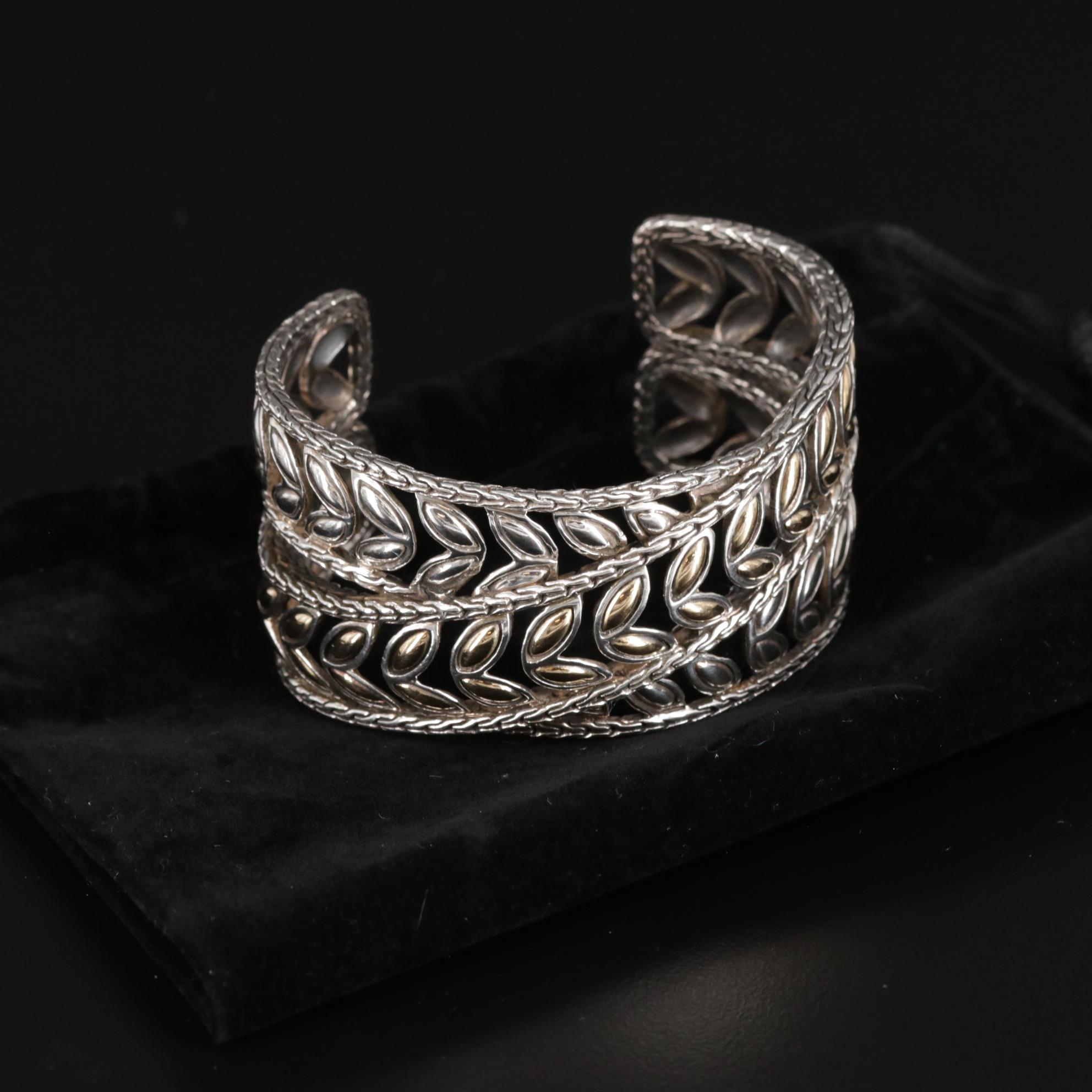 John Hardy Sterling Silver Leaf Cuff with 18K Accents