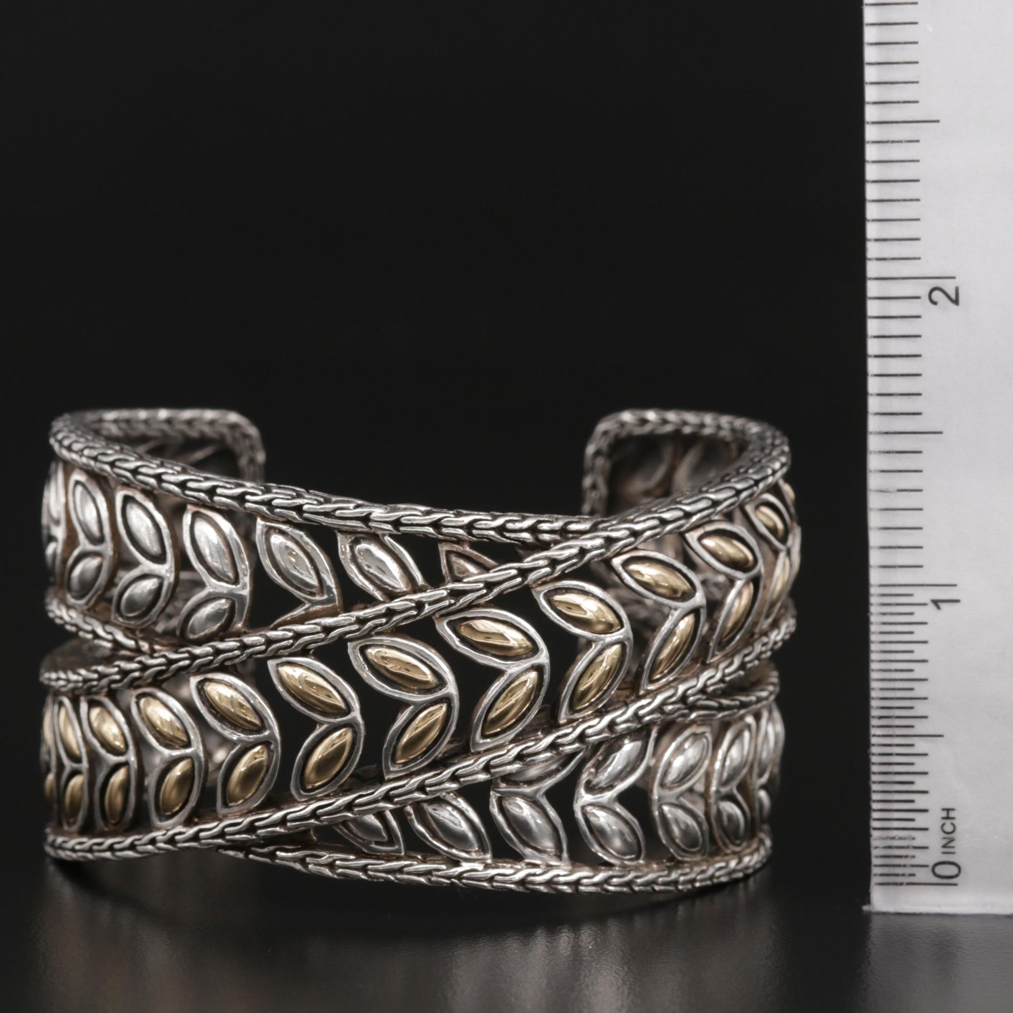 John Hardy Sterling Silver Leaf Cuff with 18K Accents