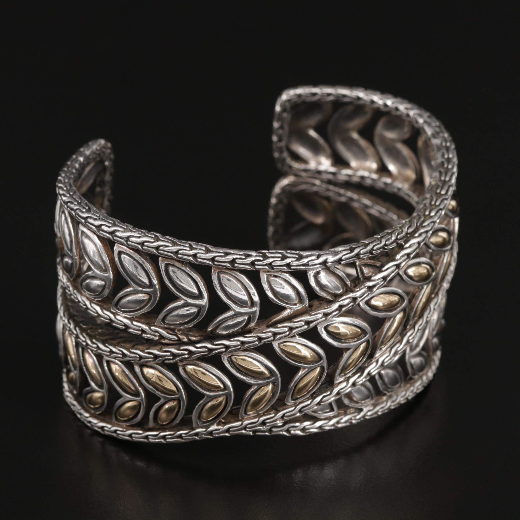 John Hardy Sterling Silver Leaf Cuff with 18K Accents