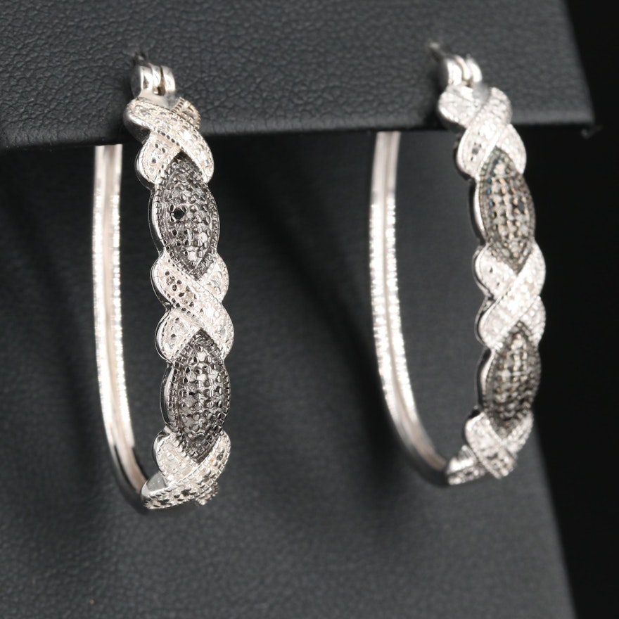 Sterling Silver Diamond 'X' Hoop Earrings