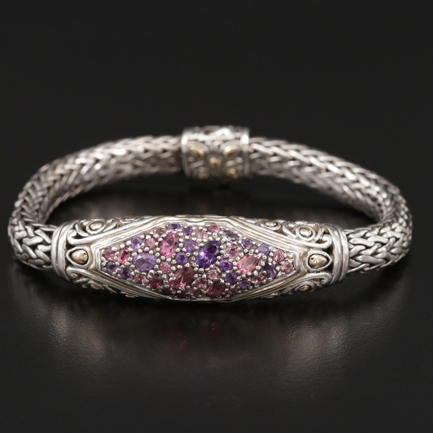 John Hardy Sterling Amethyst and Pink Tourmaline Bracelet