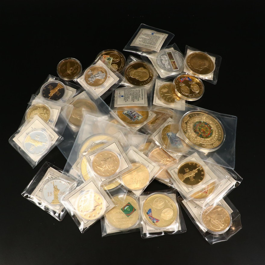 Thirty-Five Commemorative Gold-Plated Medals Issued by American Mint