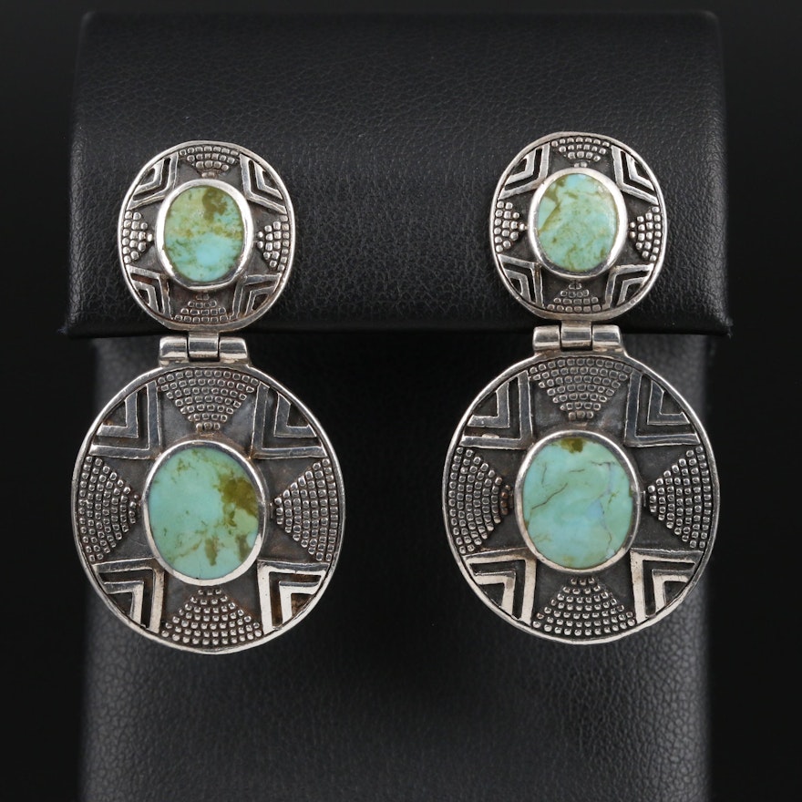 Southwestern Style Sterling Shadowbox Earrings with Composite Turquoise