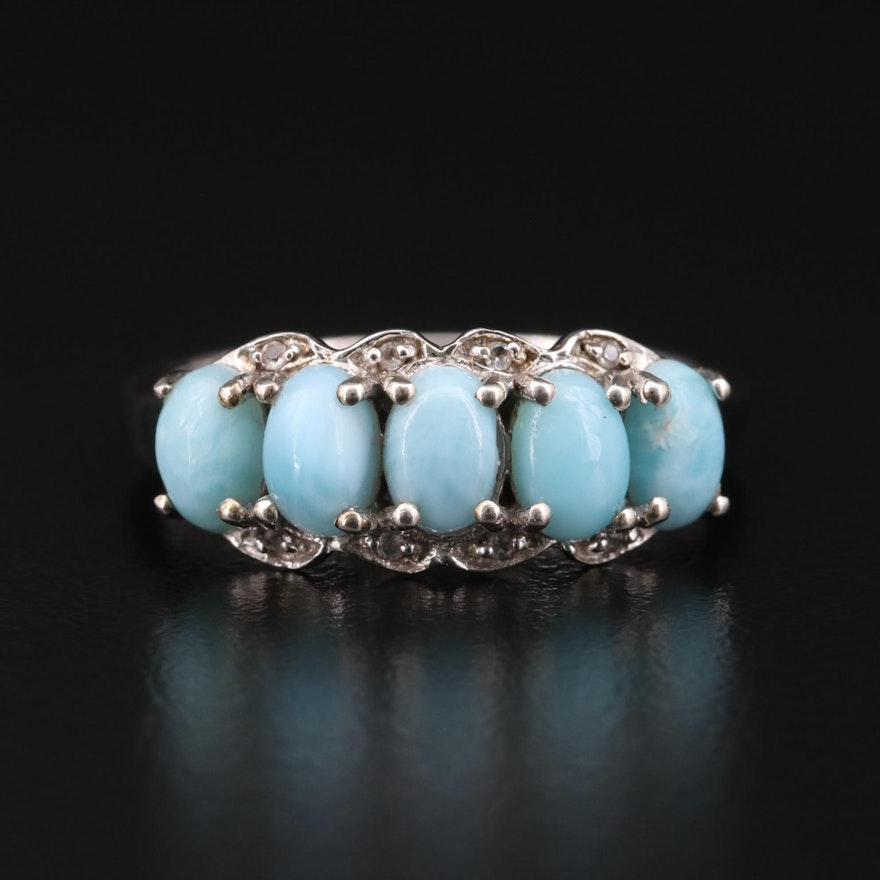 Sterling Silver Larimar and Sapphire Ring