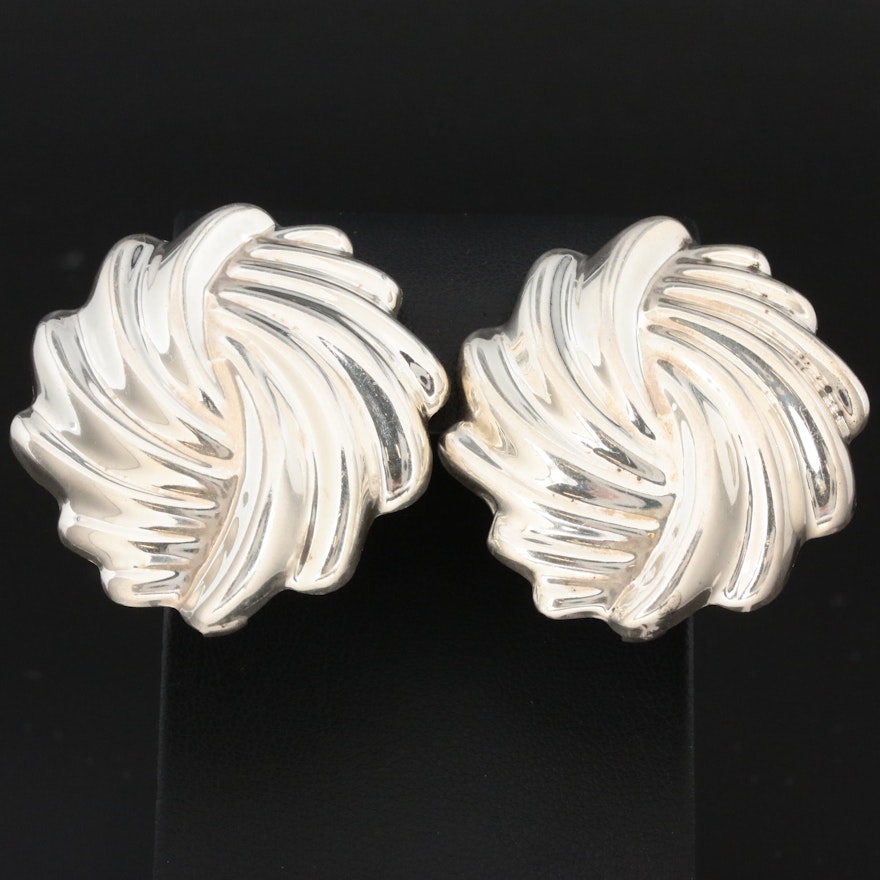 Vintage Mexican Sterling Silver Swirl Clip-On Earrings