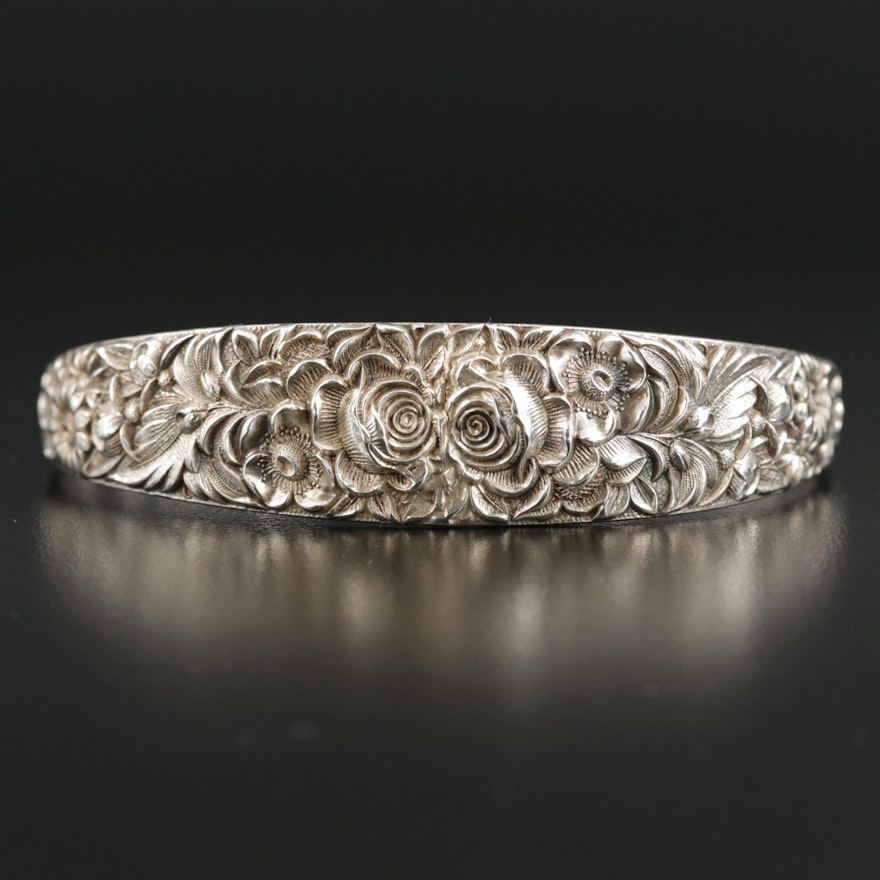 Sterling Silver Graduated Floral Motif Cuff