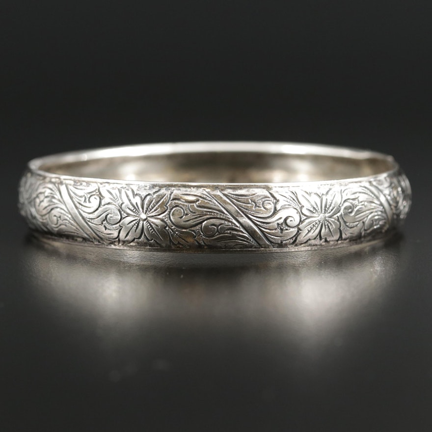 Sterling Silver Floral Motif Bangle