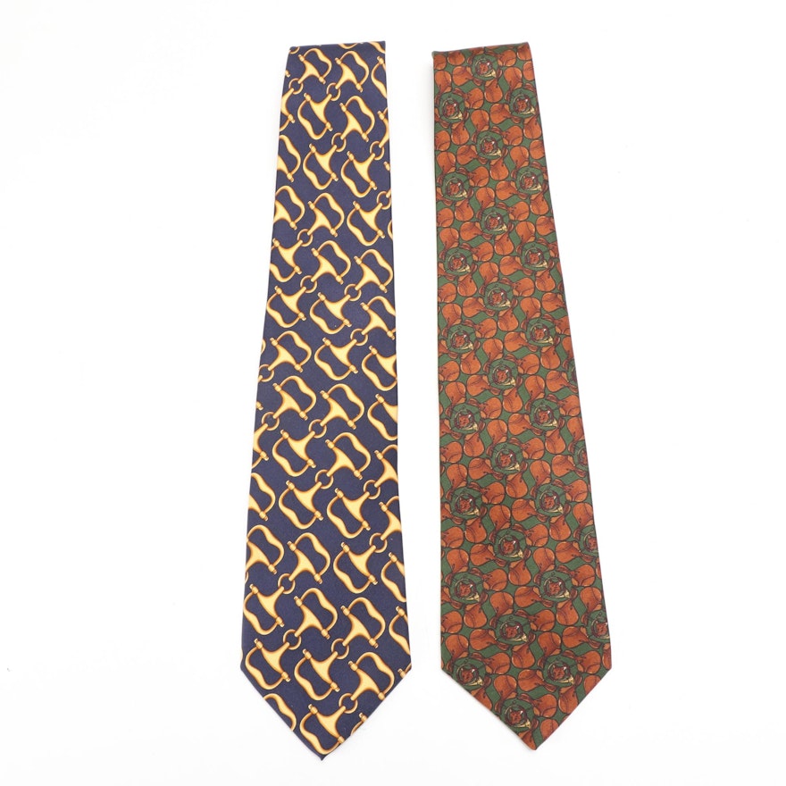 Gucci and Burberrys Equestrian Theme Silk Twill Neckties