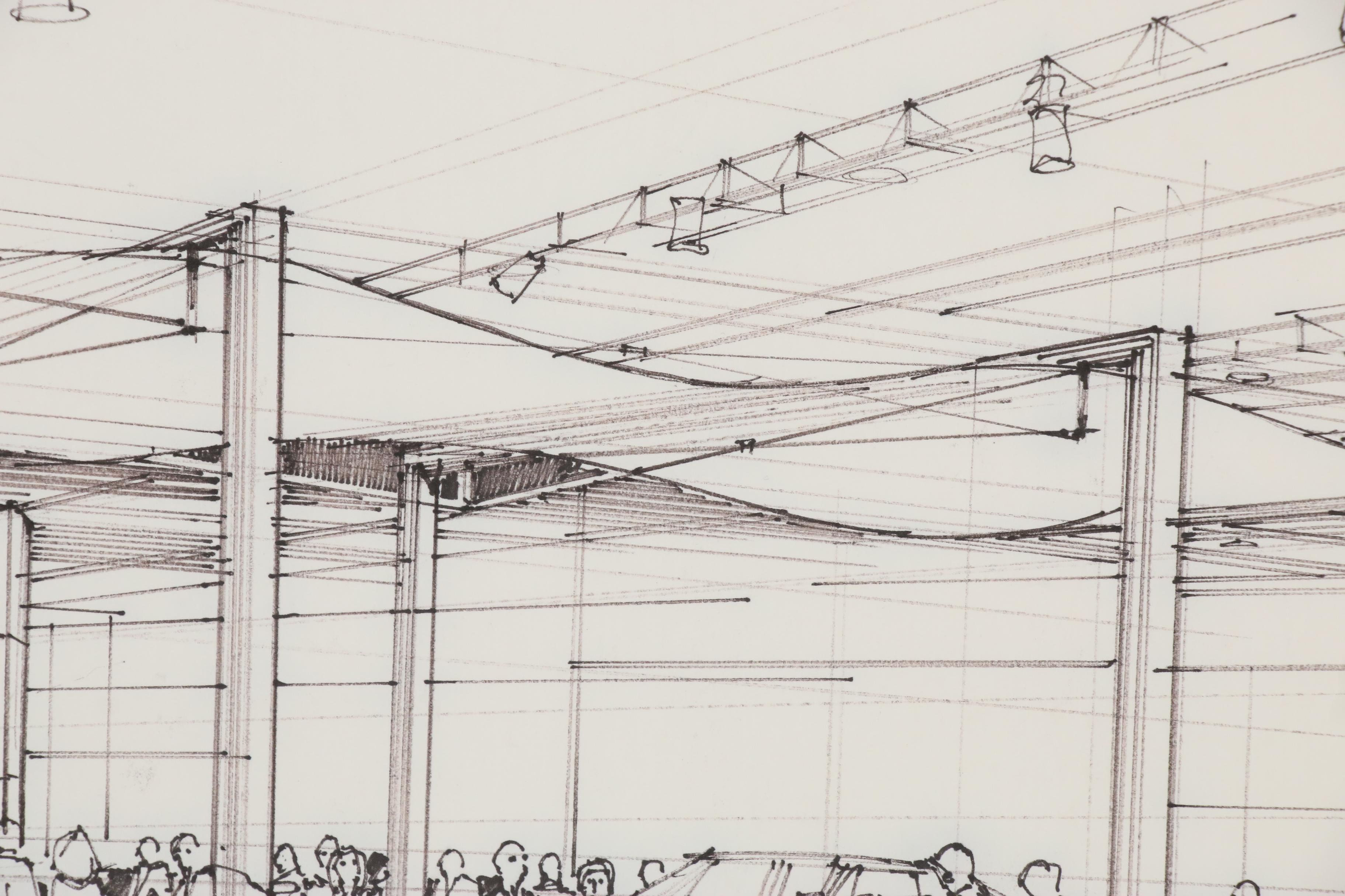 Edward Dumont Ink Drawing of Audi Dealership