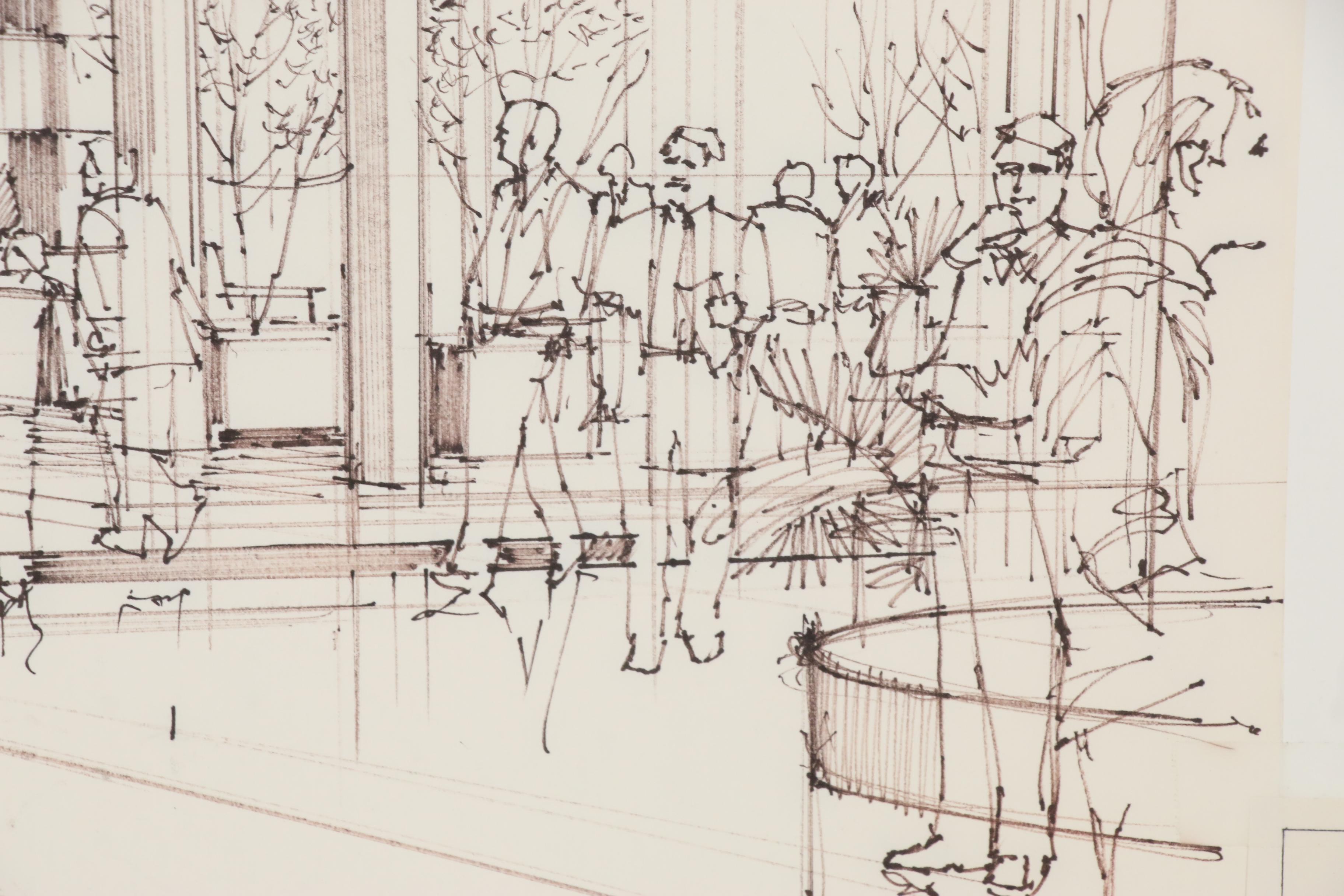 Edward Dumont Ink Drawing of an Audi Dealership