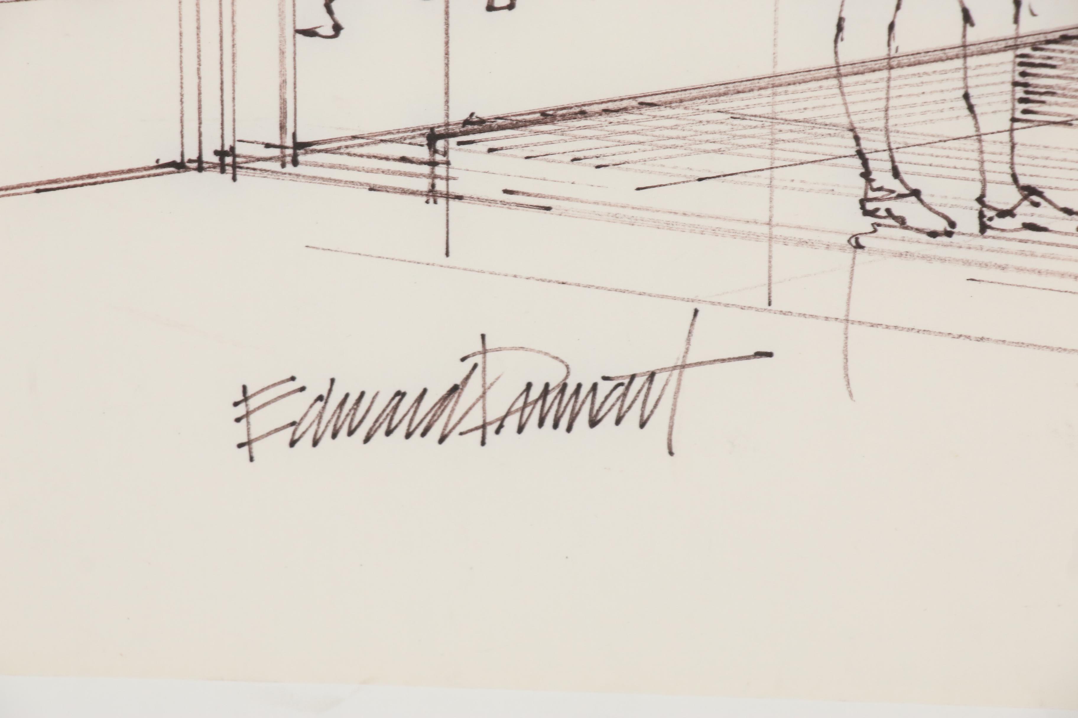 Edward Dumont Ink Drawing of an Audi Dealership