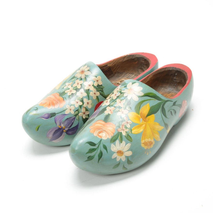 Dutch Hand-Painted Decorative Clogs with Floral Motifs