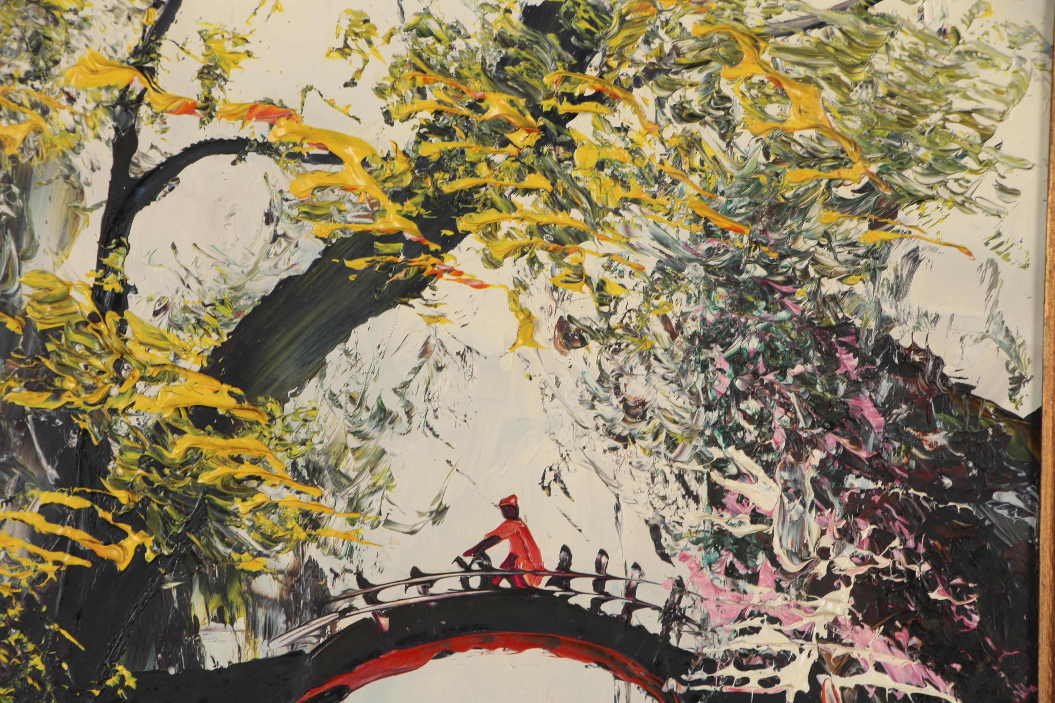 Morris Katz Oil Painting of Park Landscape, 1974