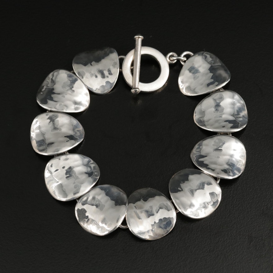 Mexican Sterling Silver Bracelet Featuring Hammered Design