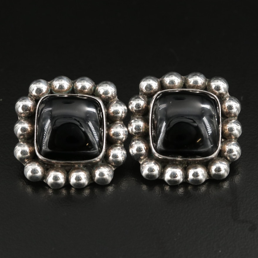 Taxco Sterling Silver Black Onyx Earrings