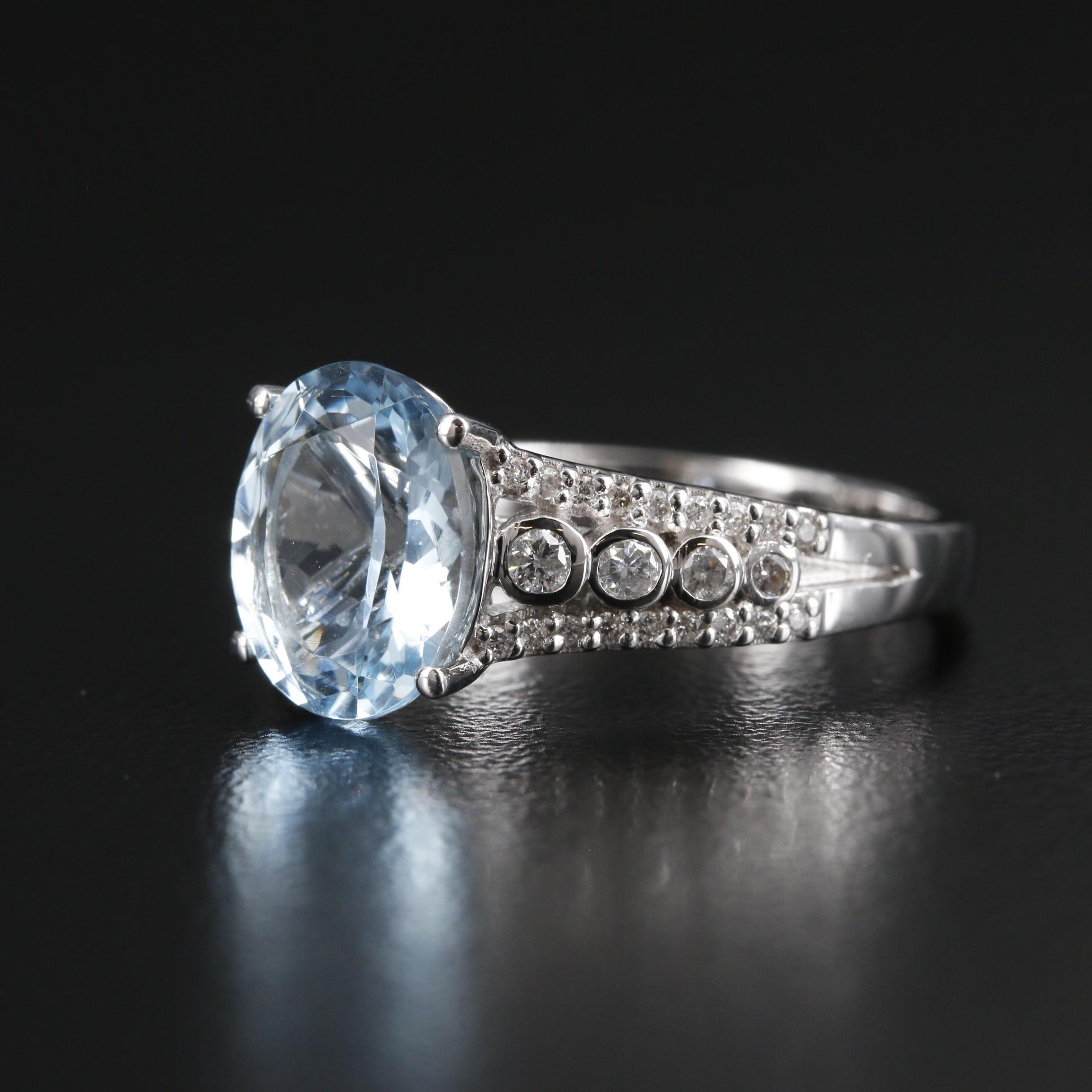Effy 14K Gold Aquamarine and Diamond Ring