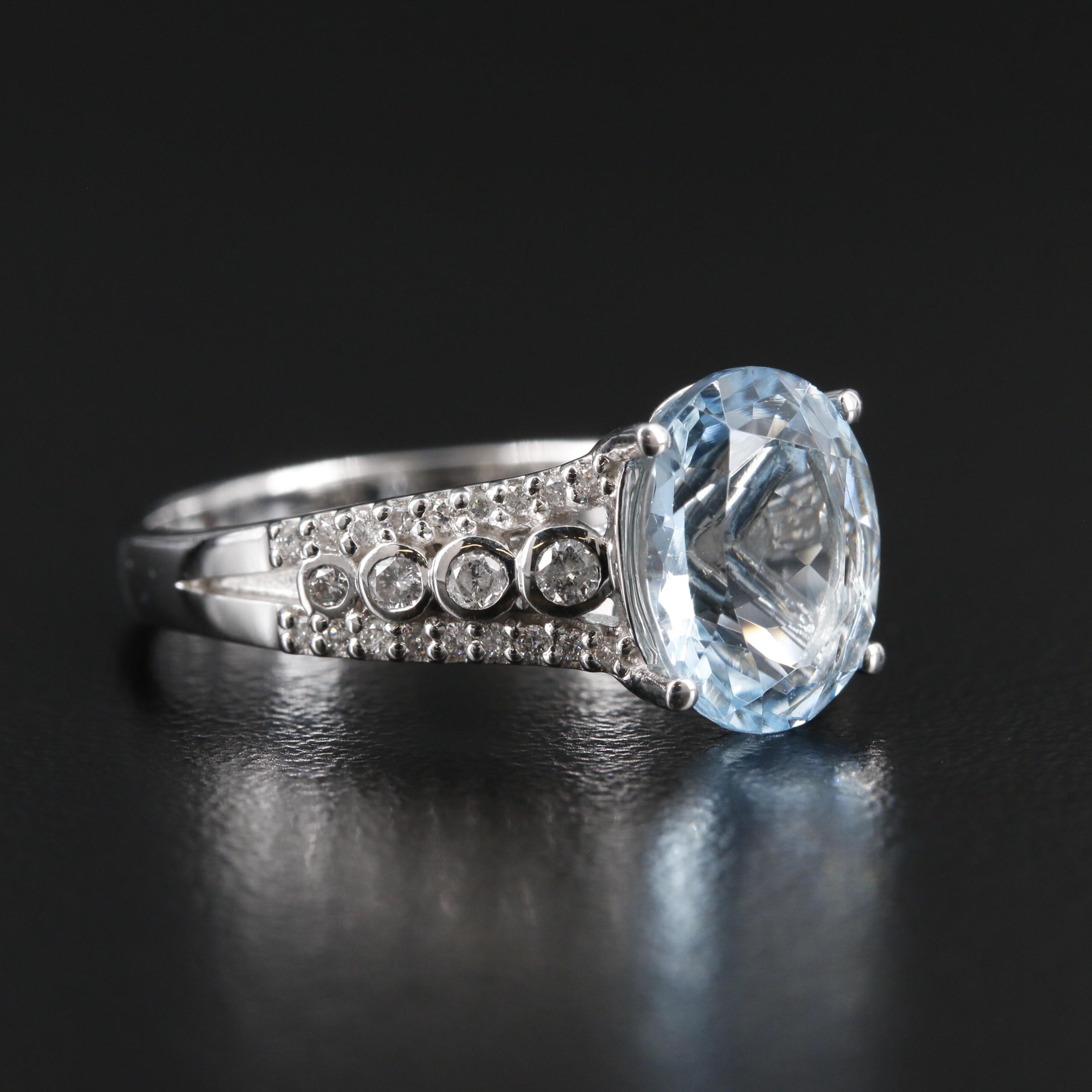 Effy 14K Gold Aquamarine and Diamond Ring