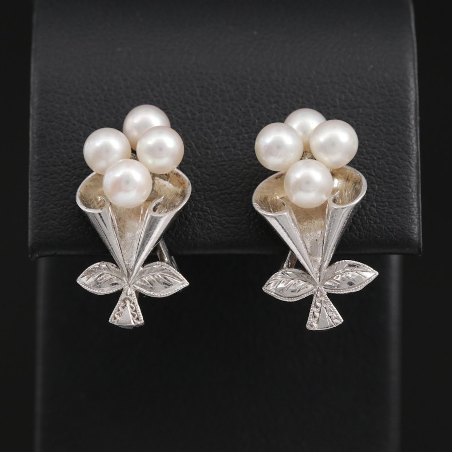 Vintage Mikimoto Non Pierced Sterling Pearl Earrings