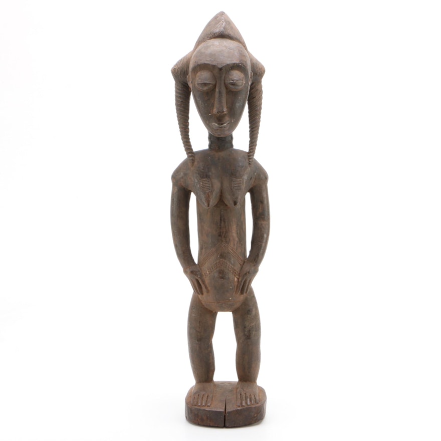 African Baule Carved Wood Female Figure