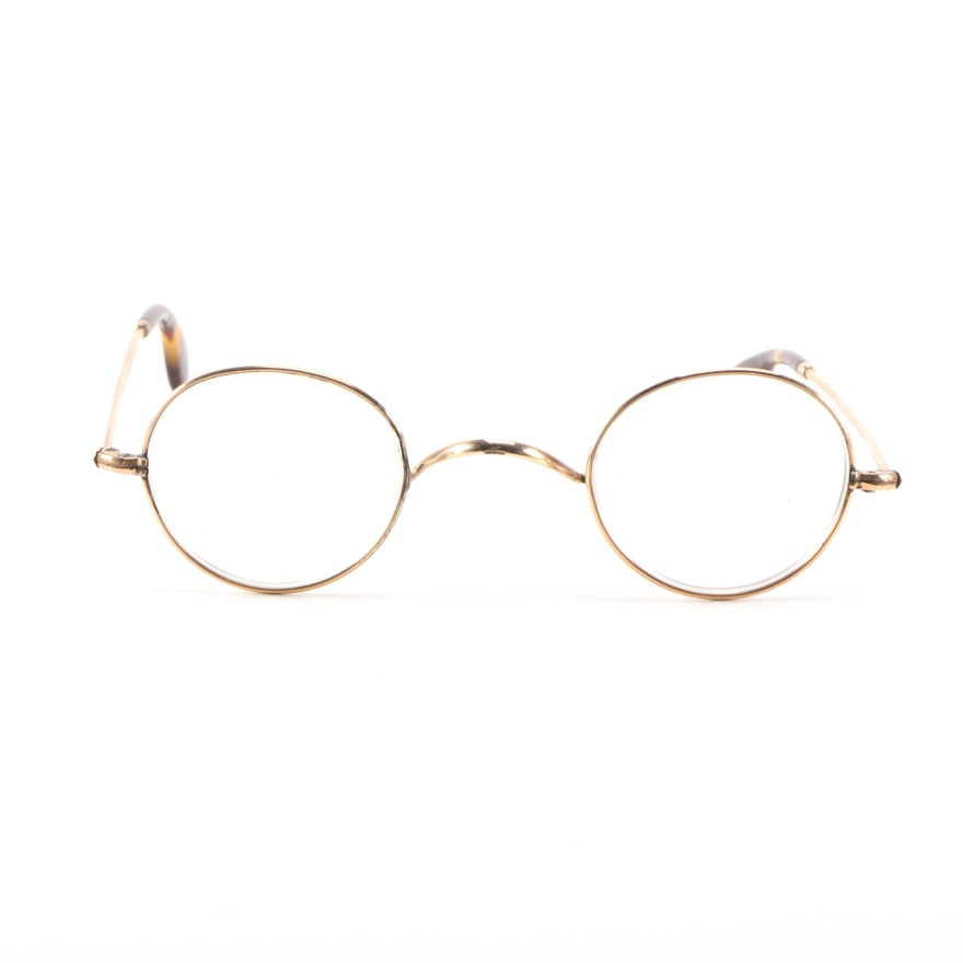 Gold Filled Prescription Eyeglasses with Tortoiseshell Style Stem Tips, Vintage