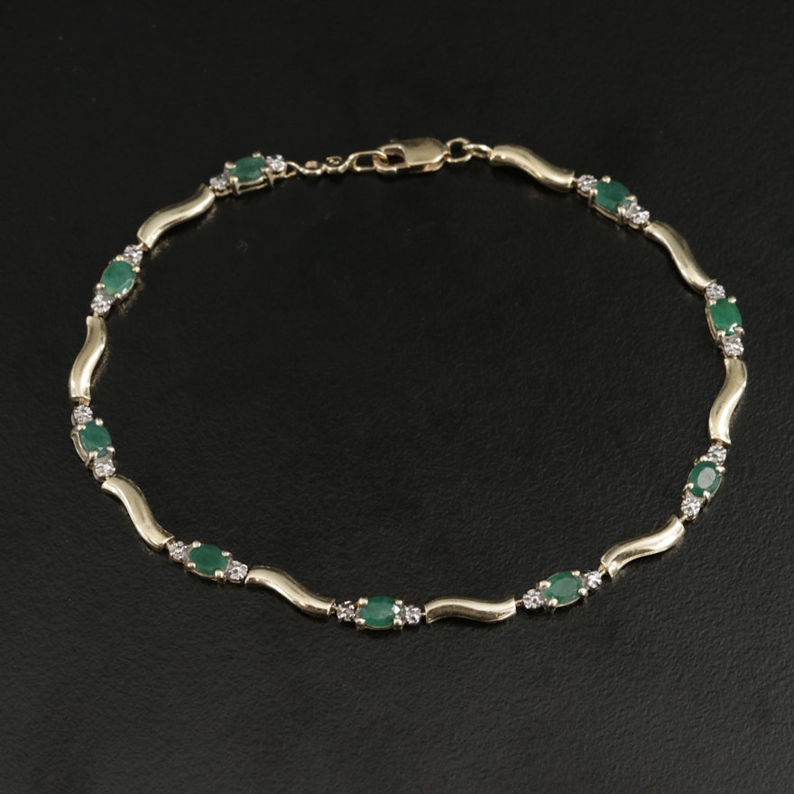 10K Gold Emerald and Diamond Bracelet