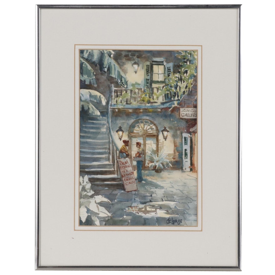 Ann DeLorge Watercolor Painting of New Orleans Courtyard