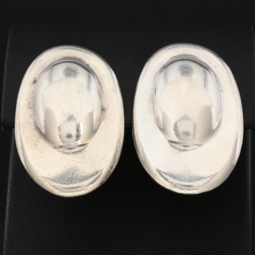 Vintage Taxco Sterling Silver Oval Clip-On Earrings