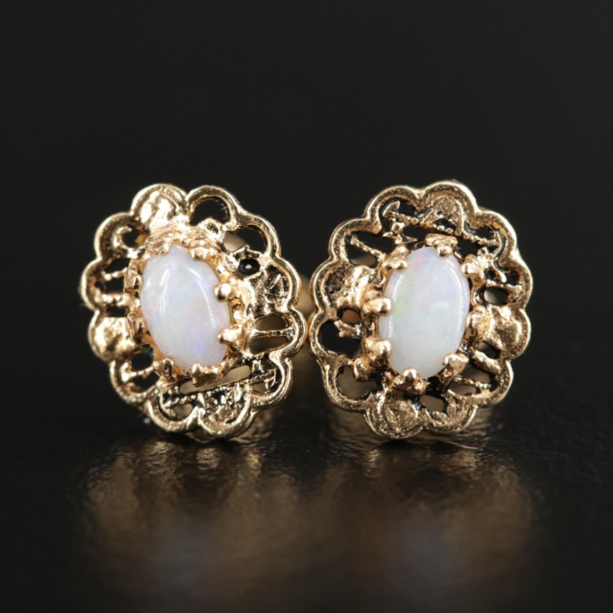 14K Yellow Gold Opal Stud Earrings