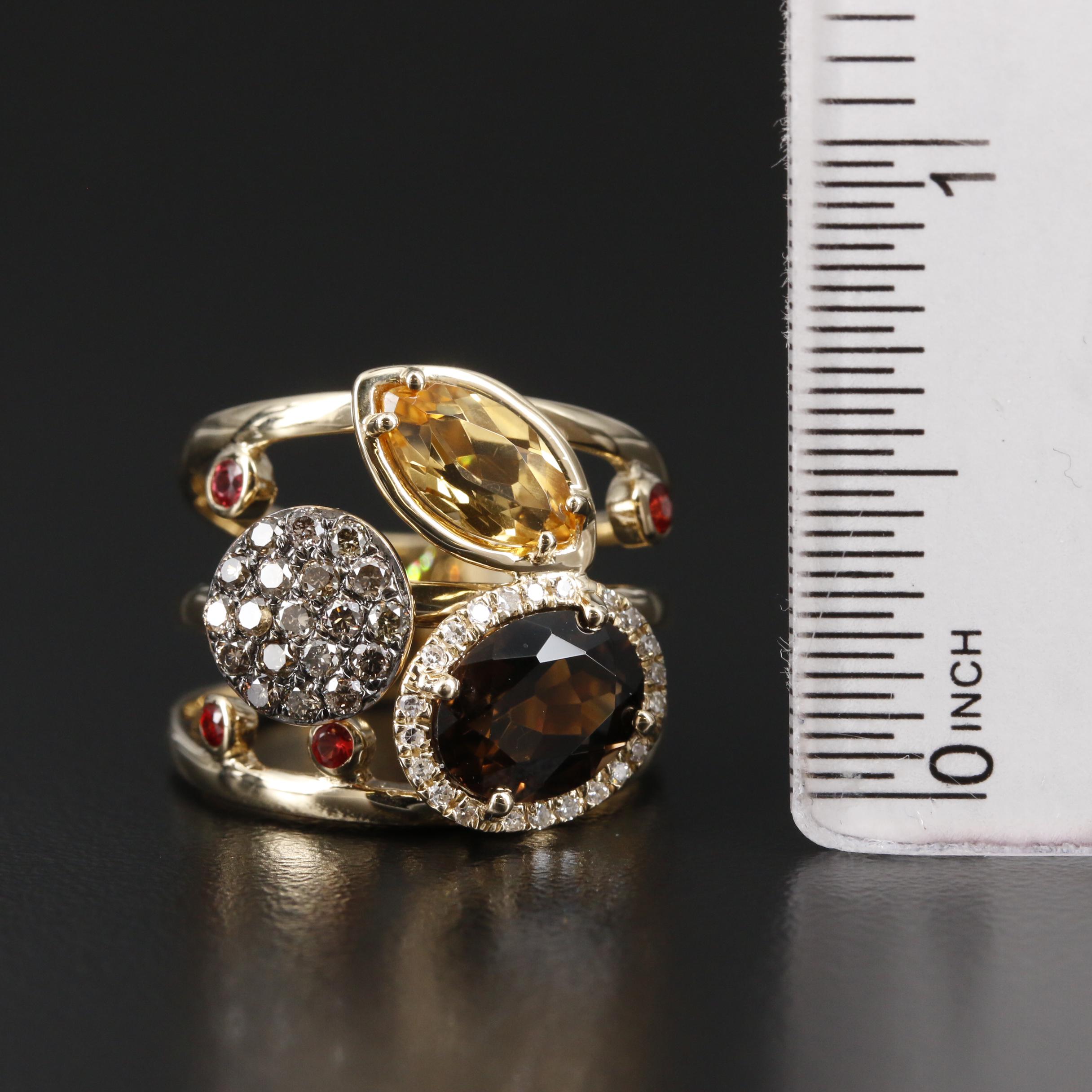 EFFY 14K Yellow Gold Diamond, Citrine and Smoky Quartz Ring