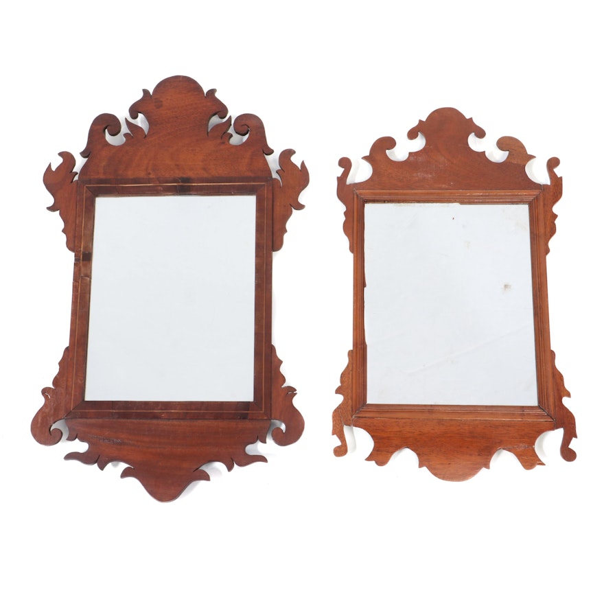 Two Chippendale Style Scrolled Mahogany Mirrors, Late 19th Century